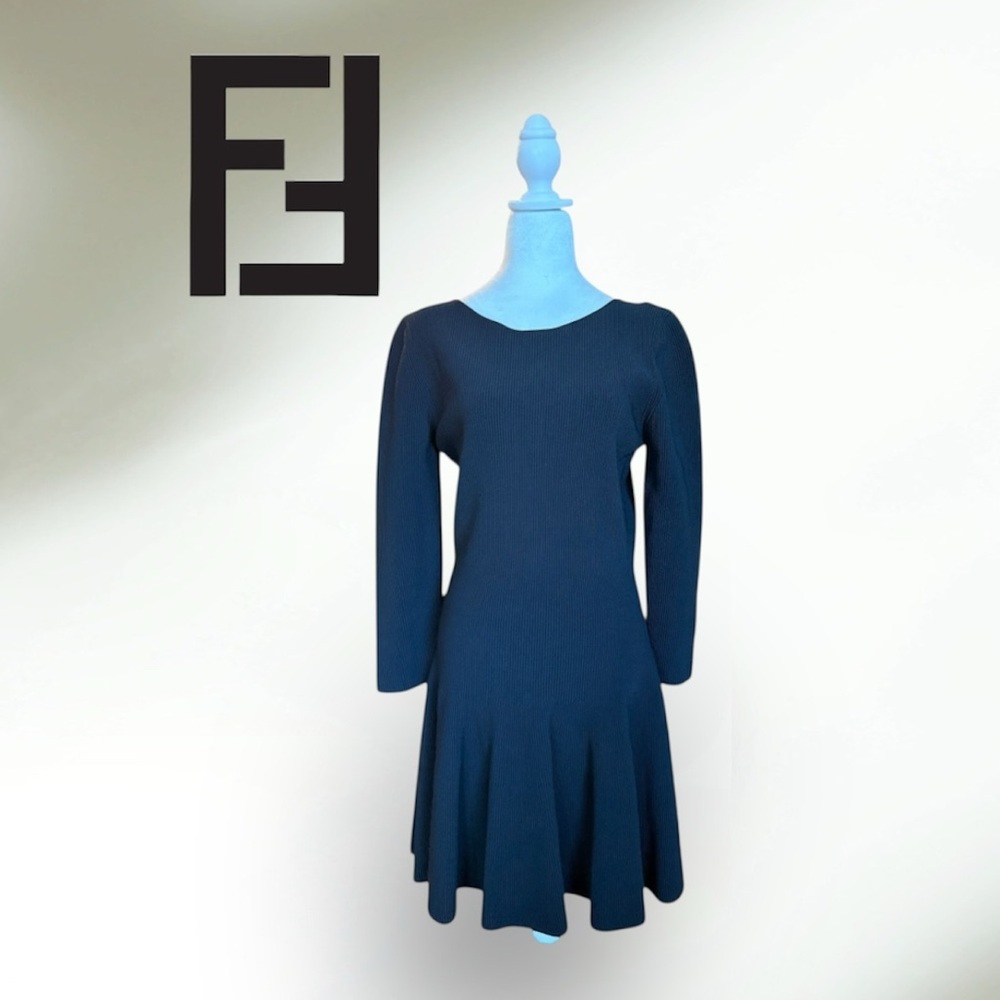 Fendi Knit Black Skater Dress, Scoop Back